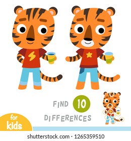 Find differences, education game for children, Tiger