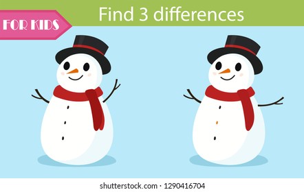 Find differences, education game for children, Snowman