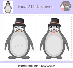 Find differences, education game for children. penguin. Animals on the farm.