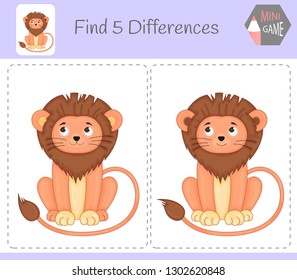 Find differences, education game for children. lion. Animals on the farm.