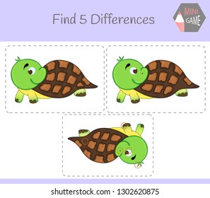 Find differences, education game for children. turtle. Animals on the farm.