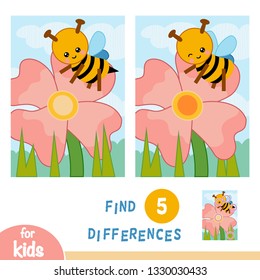 Find differences, education game for children, Flower meadow. The bee on the flower.