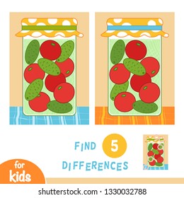 Finden Sie Unterschiede, Bildung Spiel für Kinder, Glas Gurken