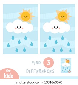 Find differences, education game for children, Sun with cloud and raindrops in the blue sky