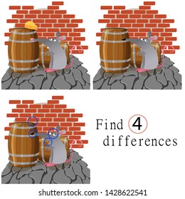 Find differences, education game for children. Mouse. The hand is drawn. Colored Vector illustration.