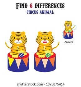 Find differences, education game for children. Circus animal