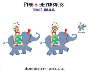Find differences, education game for children. Circus animal