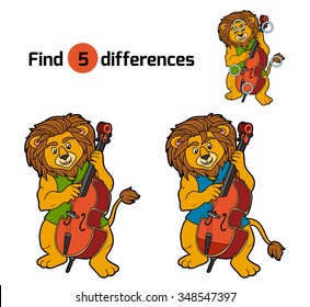 Find differences, education game for children: lion and cello