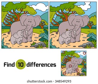 Find differences, education game for children: two elephants