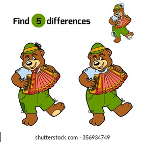 Find differences, education game for children (bear and accordion)