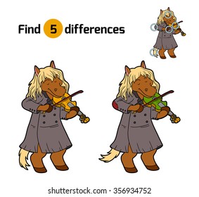 Find differences, education game for children (horse and violin)