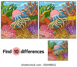 Find differences, education game for children (jellyfish)