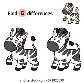 Find differences, education game for children (zebra)