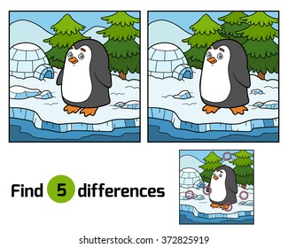 Find differences, education game for children (penguin)