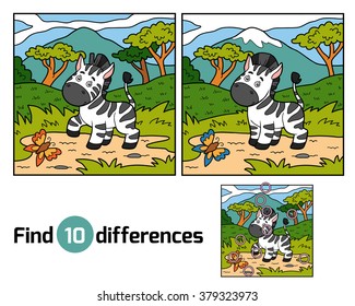 Find differences, education game for children (zebra and background)