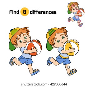 Find differences, education game for children. Little boy with a ball