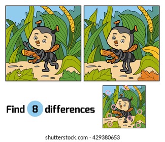 Find differences, education game for children. Little ant on the meadow