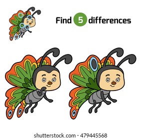 Find differences, education game for children, Butterfly
