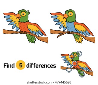 Find differences, education game for children, parrot