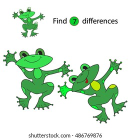 Find differences, education game for children. Frog.