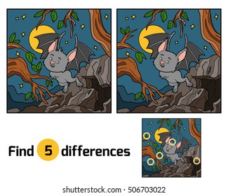 Find the differences, education game for children. Vampire bat and background