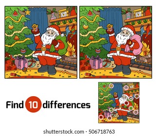 Find the differences, education game for children, Santa Claus and background