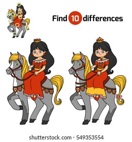 Find differences, education game for children, Princess on horse