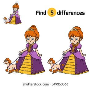 Find differences, education game for children, Princess with dog