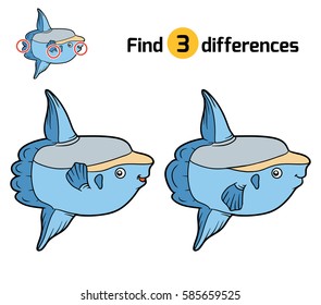 Find differences, education game for children, Ocean sunfish