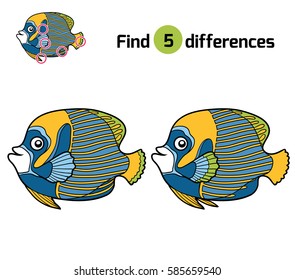 Find differences, education game for children, Emperor angelfish