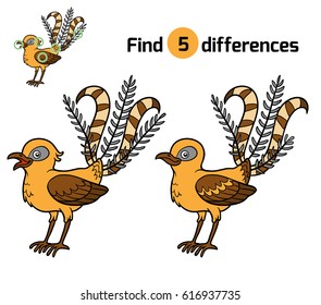 Find differences, education game for children, Lyrebird