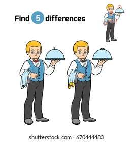 Find differences, education game for children, Waiter