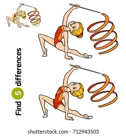 Find differences, education game for children, The gymnast with a ribbon
