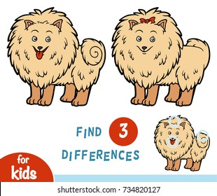 Find differences education game for children, Pomeranian