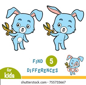 Find differences, education game for children, Rabbit and scissors