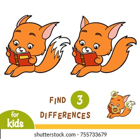 Find differences, education game for children, Fox and a book