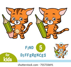 Find differences, education game for children, Cat and pencil
