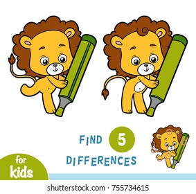 Find differences, education game for children, Lion