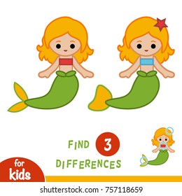 Find differences, education game for children, Mermaid