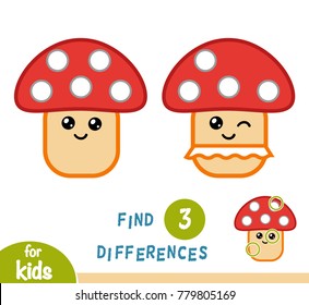 Find differences, education game for children, Amanita mushroom