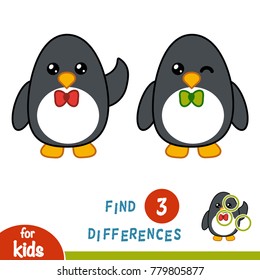 Find differences, education game for children, Penguin