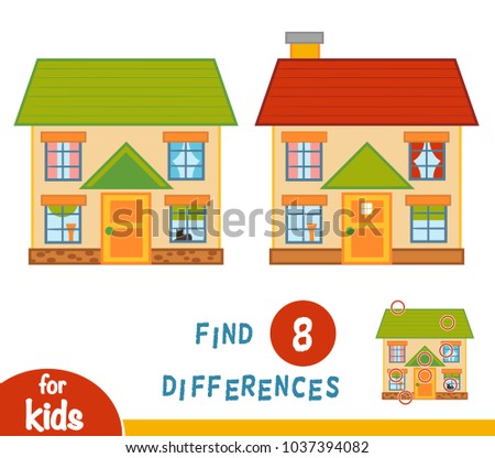 Find differences, education game for children, House