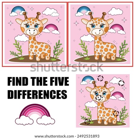 Find differences, education game for children. Cute camel standing cartoon vector illustration. Animal nature concept vector.