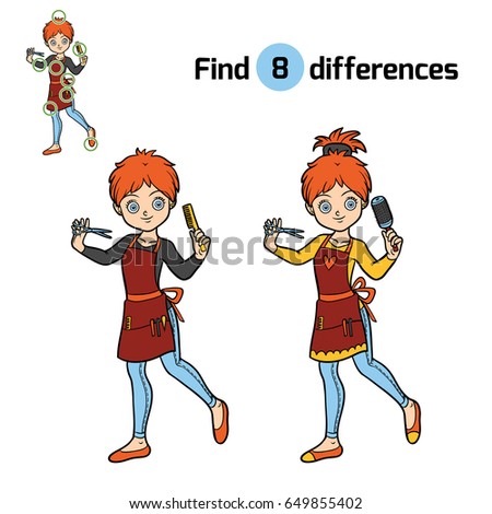 Find Differences Education Game Children Hairdresser Stock Image