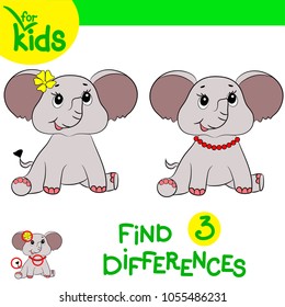 Find differences, education game for children.Cute baby elephant.