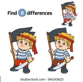 Find differences, education game: pirate boy