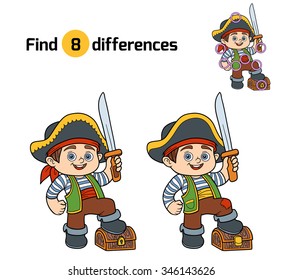 Find differences, education game: pirate boy