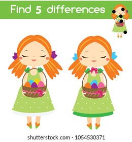 Find The Differences Educational Children Game With Answer. Kids Activity Sheet. Easter Theme