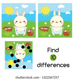 Find the differences. Educational children game. Kids activity fun page. Easter bunny going egg hunt. activity for pre school years kids