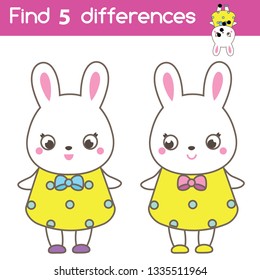 Find the differences educational children game with answer. Kids activity with cute bunny